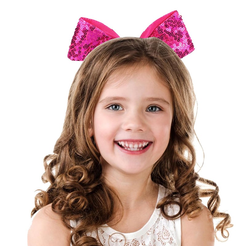 Hipcheer 2 Packs Jumbo Cheerleading Bow 6 Inch Cheer Hair Bows with Ponytail Holder for Teen Girls Softball Outfit Uniform (Sequin Hotpink) - Image 3